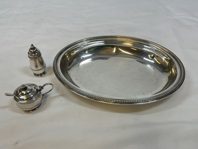 Lot 457 - Hallmarked silver dish, salt and pepperette....