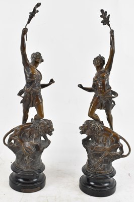 Lot 601 - A pair of spelter classical figures, height...