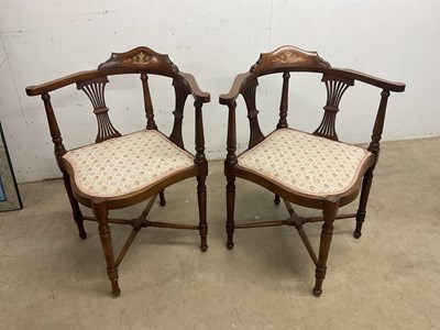 Lot 542 - A pair of Edwardian inlaid corner chairs.