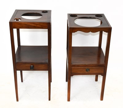 Lot 1601 - Two late George III mahogany wash stands, each...