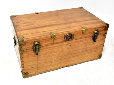 Lot 30 - A vintage captain-style pine travel trunk/chest