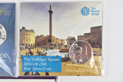 Lot 735 - THE ROYAL MINT; three 'UK £100 Fine Silver...