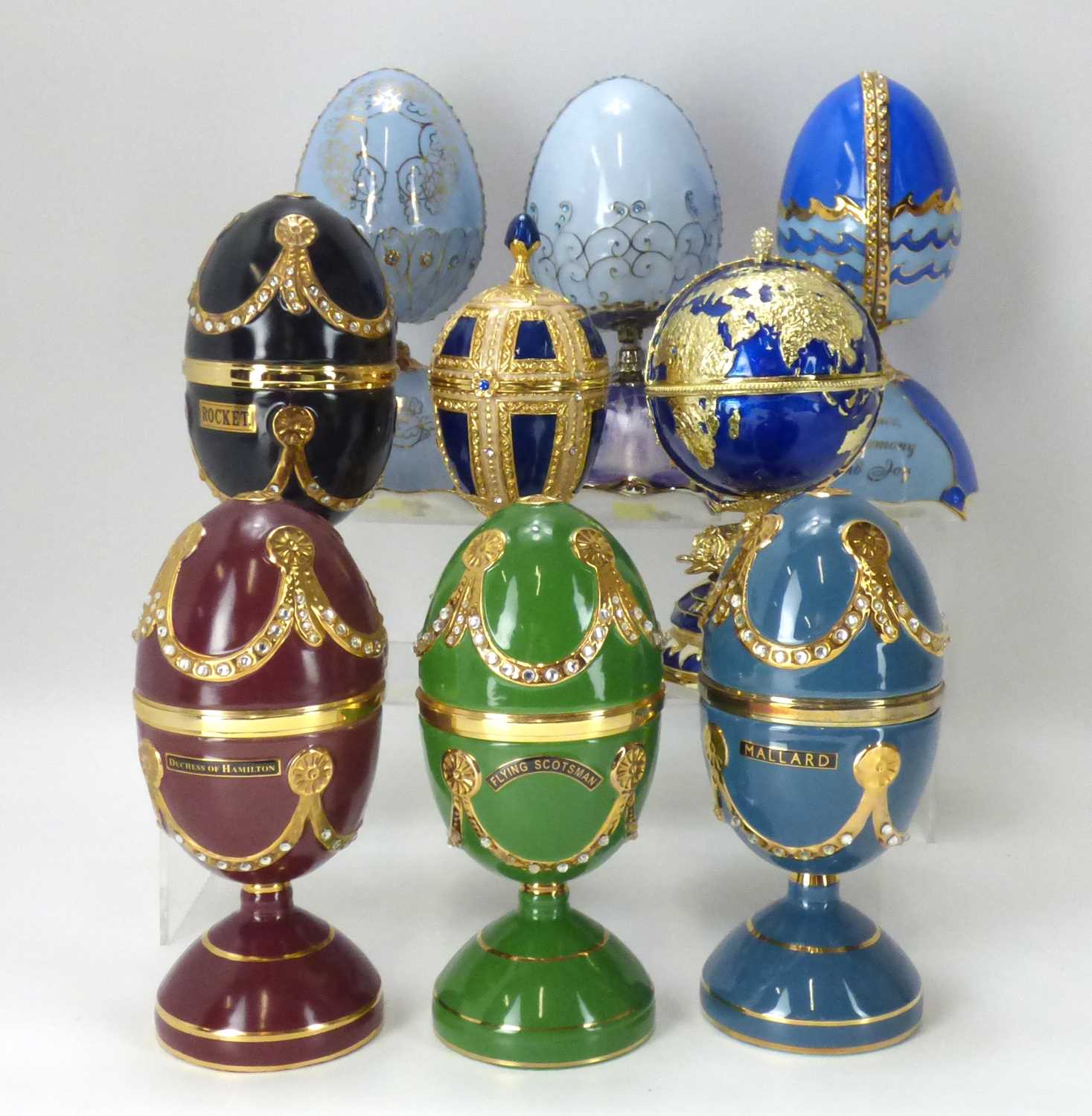 Lot 173 - Nine modern Fabergé-style egg ornaments