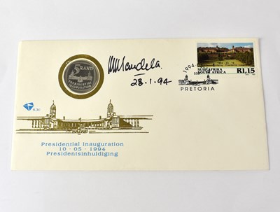 Lot 504 - NELSON MANDELA; a first day cover with five...