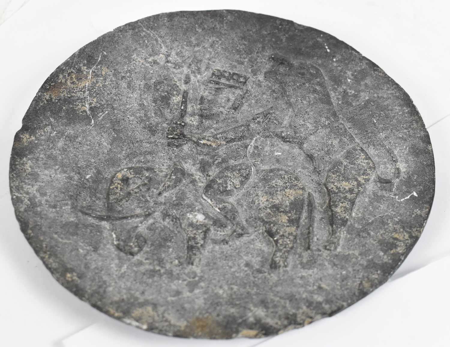 Lot 501 - An Indian slate dish with relief decoration,...