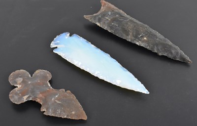 Lot 214 - Two hard stone arrow/spear heads and a crystal...
