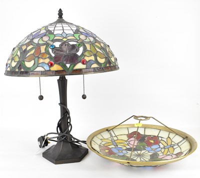 Lot 121 - A modern Tiffany-style leaded glass desk lamp...