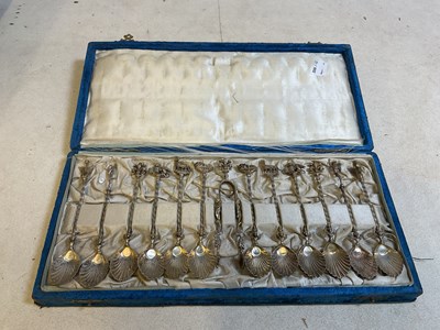 Lot 432 - A cased set of twelve Continental white metal...