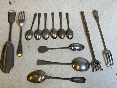 Lot 445 - A group of hallmarked silver flatware,...