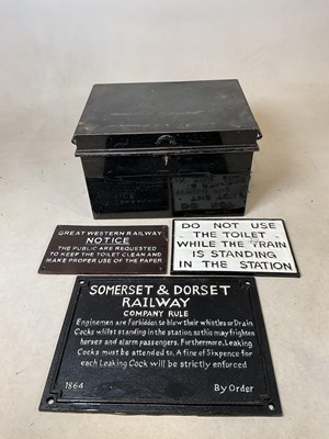 Lot 19 - Three reproduction cast iron railway signs,...