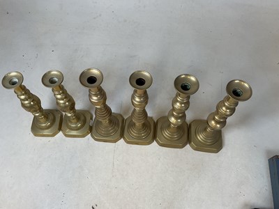 Lot 151 - Three large pairs of Victorian brass...