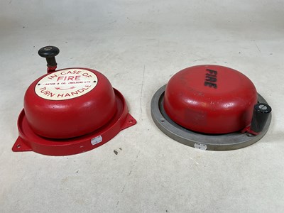 Lot 12 - Two vintage painted wall mounted fire bells,...