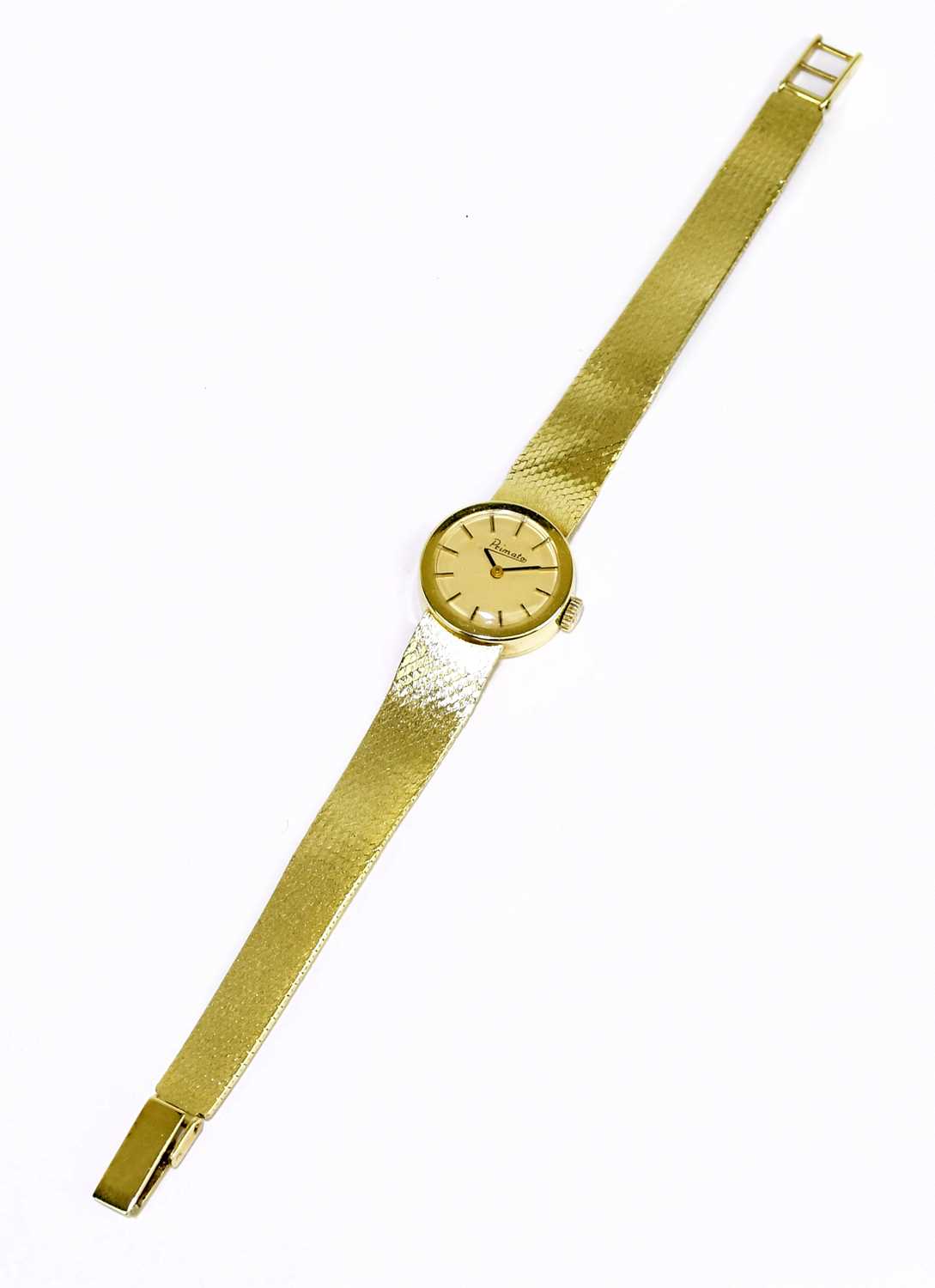 Lot 443 - PRIMATO; a lady's 14ct gold case wristwatch,...