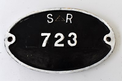 Lot 42 - RAILWAYANA; wagon plate, SR 723, 15 x 25.5cm.