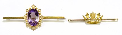 Lot 292 - A 15ct yellow gold and seed pearl set bar...