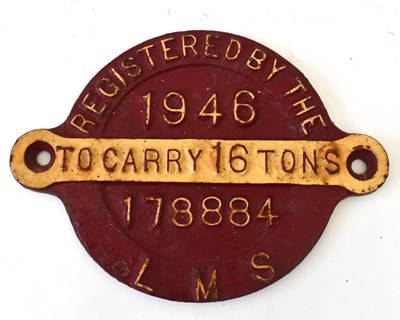 Lot 43 - RAILWAYANA; wagon plate, LMS 178884, to carry...