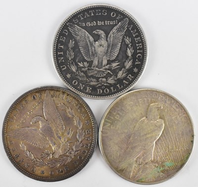 Lot 652 - Three USA silver dollars comprising 1896...