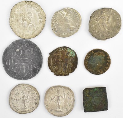 Lot 754 - Nine Roman era coins, to include Constans,...