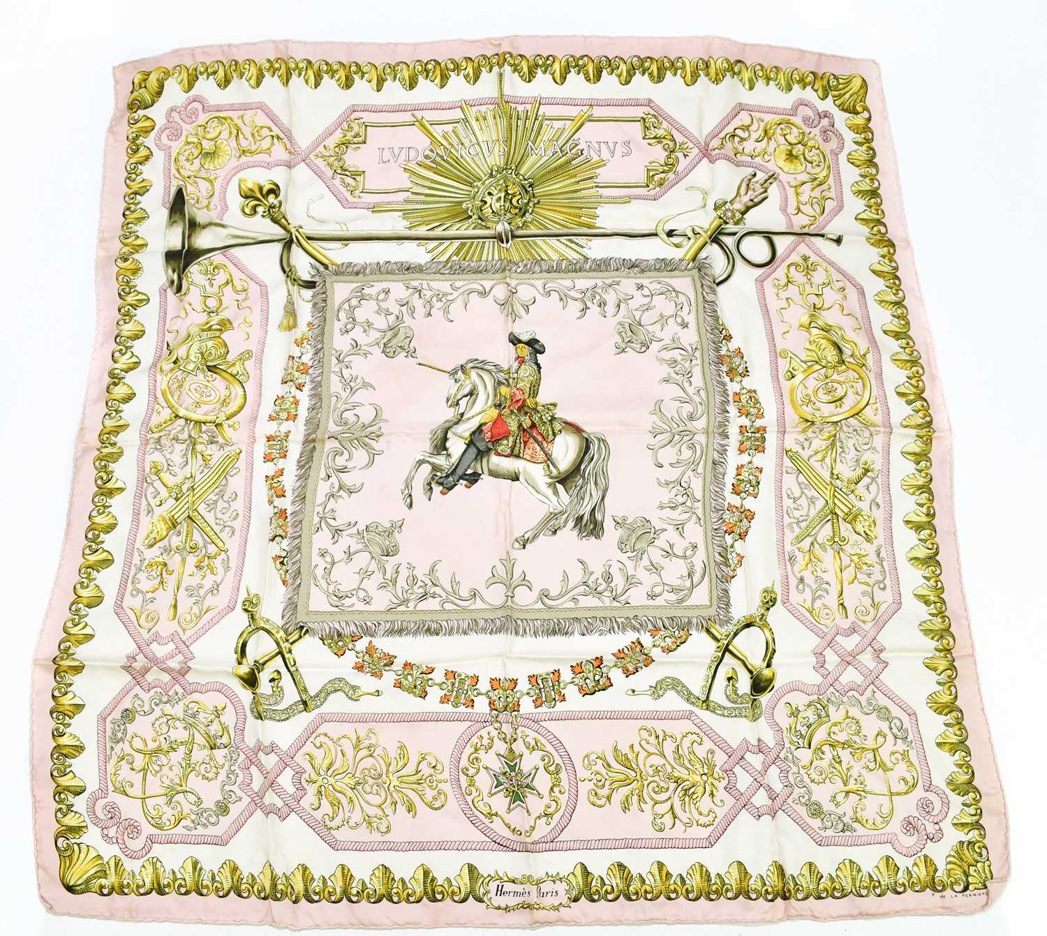Lot 609 - HERMÈS; a 100% silk vintage 'Ludovicus Magnus'...
