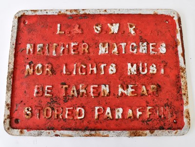 Lot 21 - RAILWAYANA; L&SWR cast iron sign 'Neither...