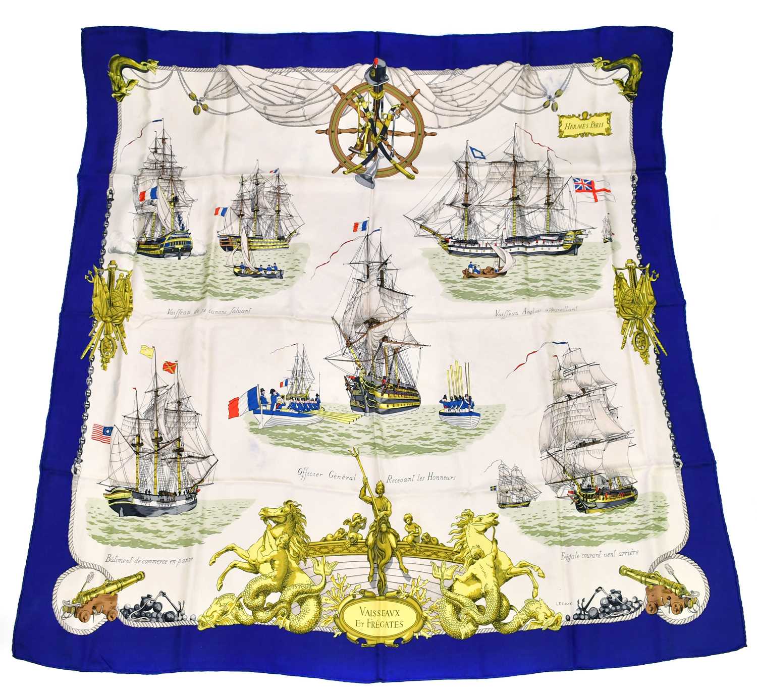 Lot 613 - HERMÈS; a 100% silk twill scarf, 'Vaisseaux et...