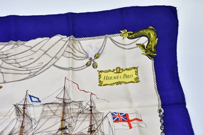 Lot 613 - HERMÈS; a 100% silk twill scarf, 'Vaisseaux et...