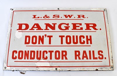 Lot 22 - RAILWAYANA; L&SWR enamel sign 'Danger Don't...