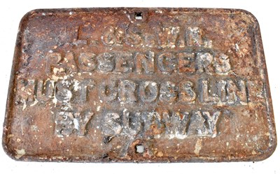 Lot 16 - RAILWAYANA; L&SWR cast iron sign 'Passengers...