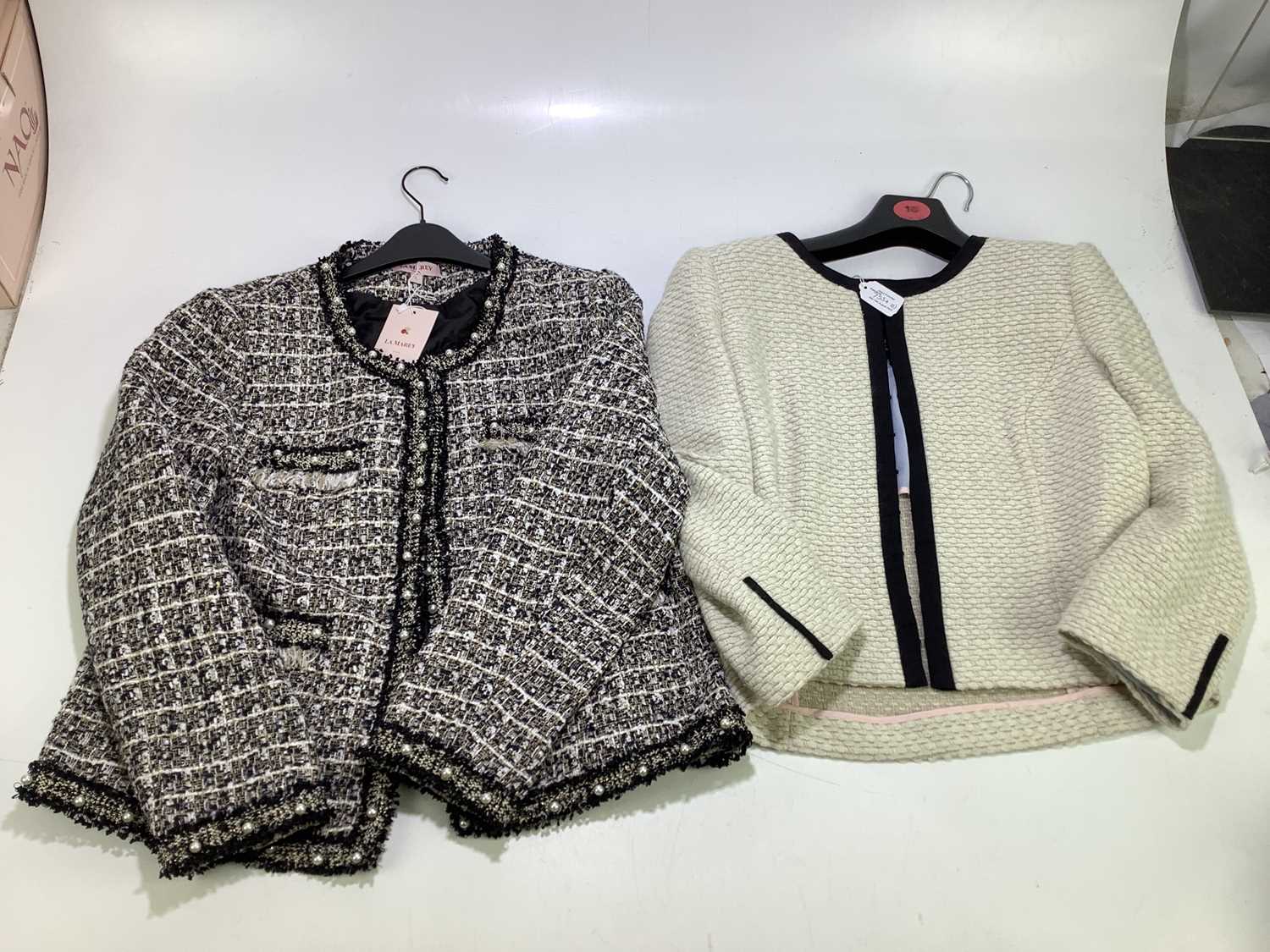 Lot 755 - TED BAKER; a cream tweed Chanel style shirt...