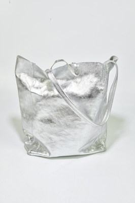 Lot 718 - A silver leather large tote bag with two top D-...