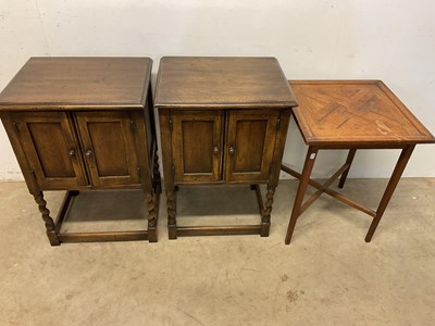 Lot 576 - A pair of reproduction oak two door bedside...