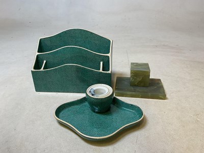 Lot 196 - BOOTHS; a shagreen effect porcelain stationery...