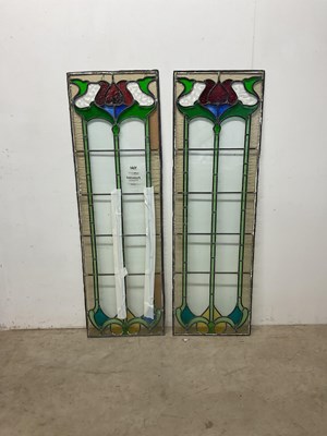 Lot 232 - A pair of leaded stained glass Art Nouveau...