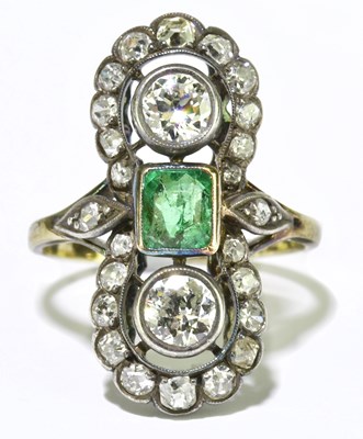 Lot 27 - A yellow and white metal diamond and emerald...