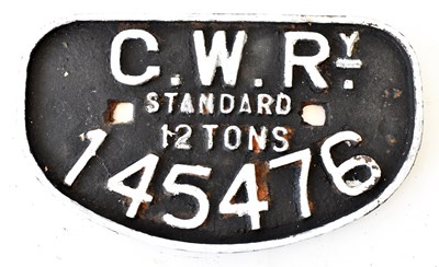 Lot 47 - RAILWAYANA; wagon plate, GWR 145476 Standard...