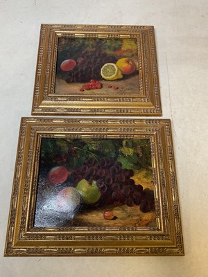 Lot 304 - G J BARNES; a pair of oils on card, still life...