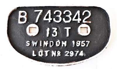 Lot 49 - RAILWAYANA; wagon plate, B743342 13T Swindon...