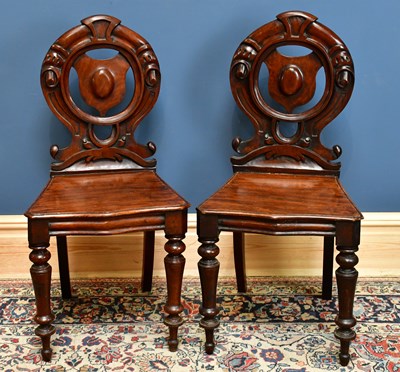 Lot 2438A - A pair of Victorian mahogany shield back hall...