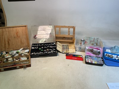 Lot 44 - A group of artist's paints, brushes, pots, etc.