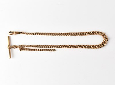 Lot 949 - A 9ct gold Albert chain with T-bar, marked...