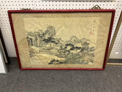 Lot 181 - A Chinese watercolour on silk, landscape,...