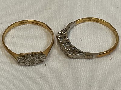 Lot 393 - Two 18ct yellow gold diamond chip set rings,...