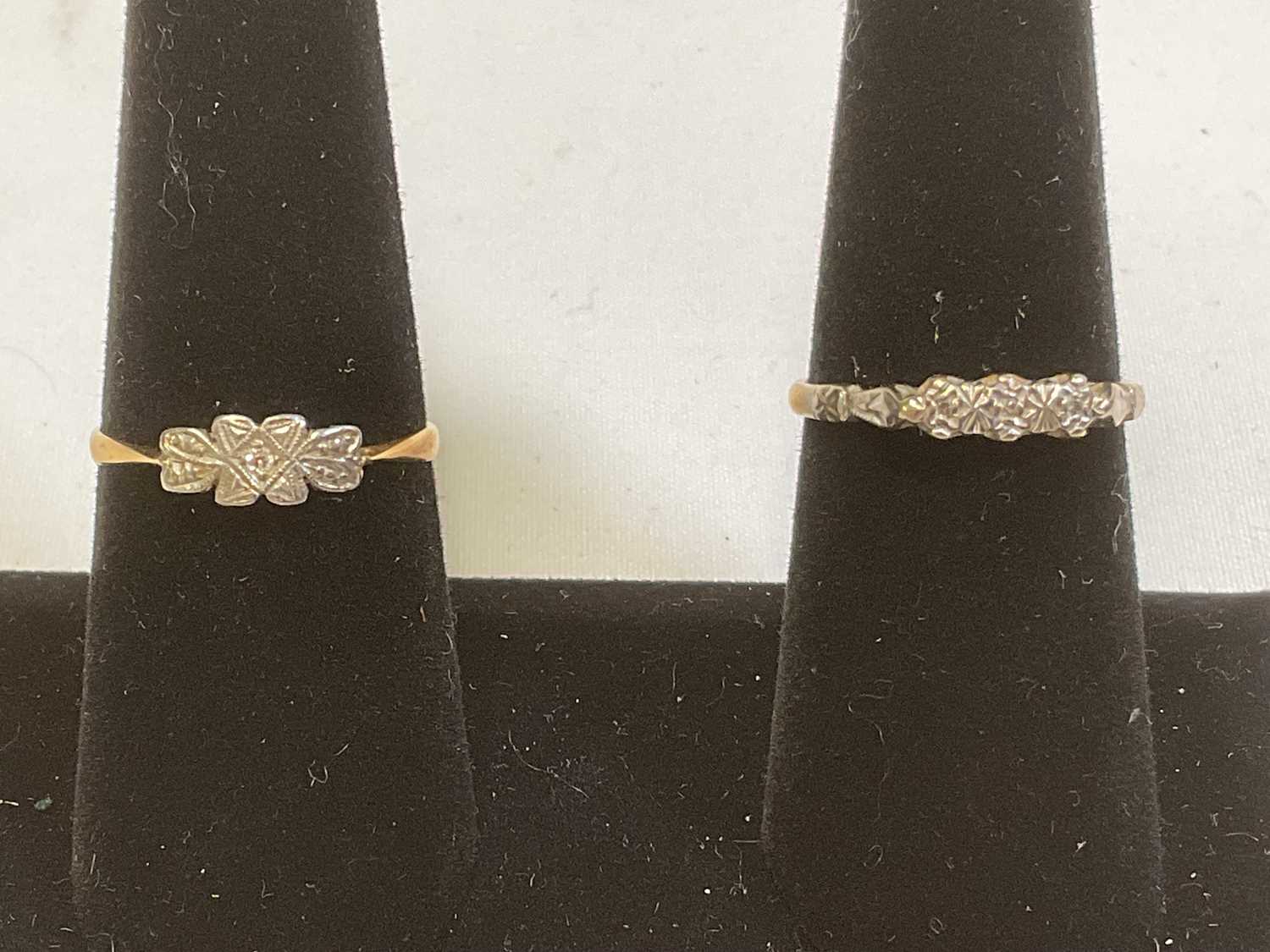 Lot 393 - Two 18ct yellow gold diamond chip set rings,...