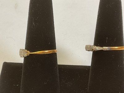 Lot 393 - Two 18ct yellow gold diamond chip set rings,...