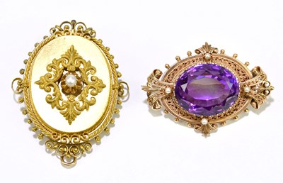 Lot 295 - A Victorian yellow metal oval target brooch...