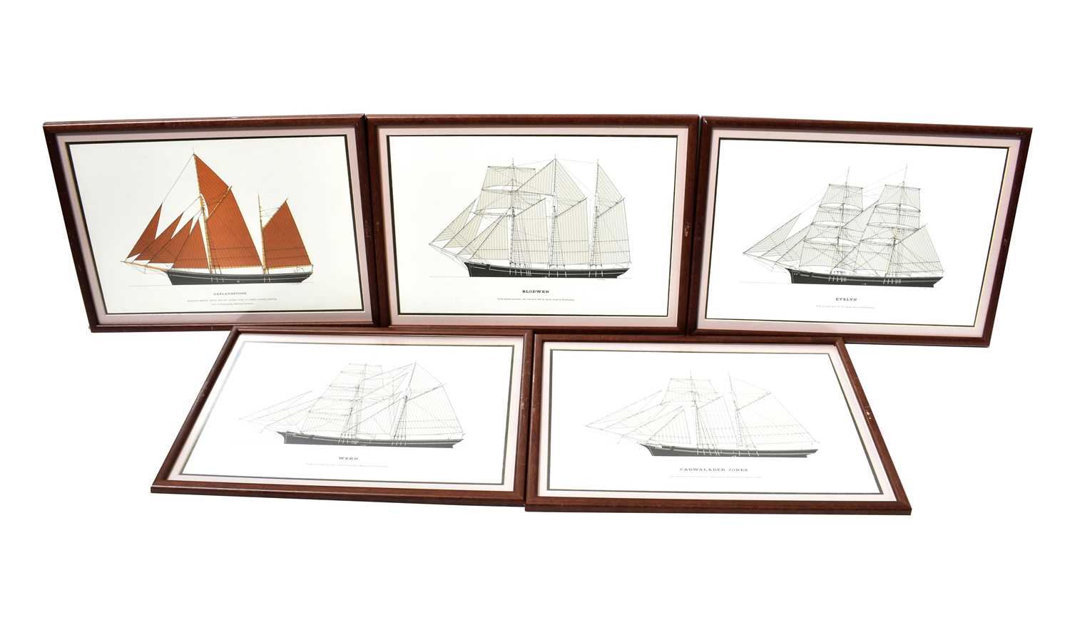 Lot 324 - Five side elevation illustrations of sailing...