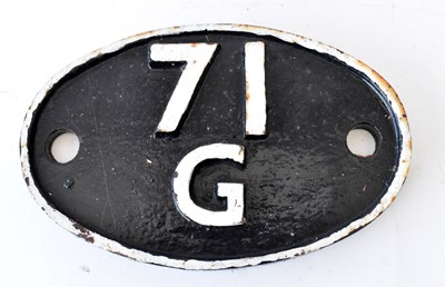 Lot 59 - RAILWAYANA; shed plate, 71G (Bath 1950-58),...