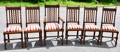 Lot 2529 - A set of six 1920s oak barley twist dining...