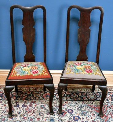 Lot 2498 - Two mahogany vase splat back tapestry seated...