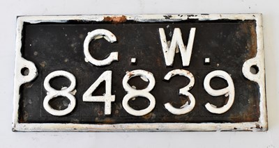 Lot 30 - RAILWAYANA; a cast iron registration...